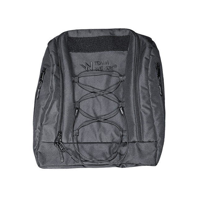 Gray backpack with 'Team Wendy' logo on a white background