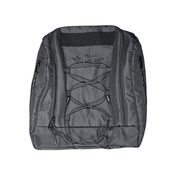 Gray backpack with 'Team Wendy' logo on a white background