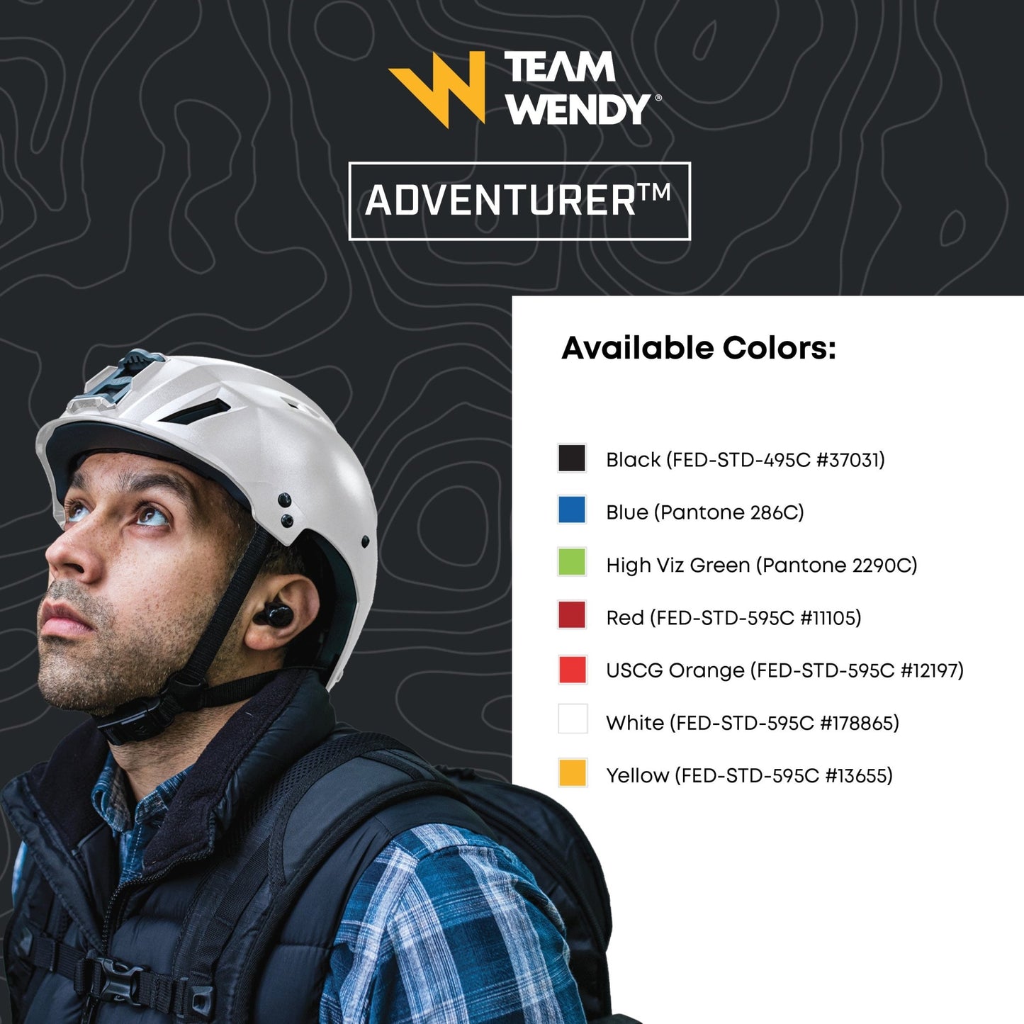 Person wearing a helmet with Team Wendy branding and color options displayed.