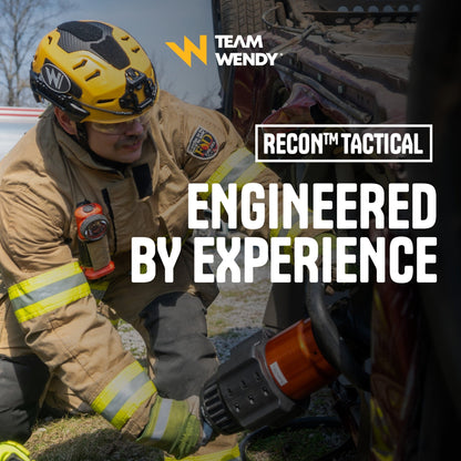 Person in tactical gear with 'Team Wendy' and 'Recon Tactical' branding.